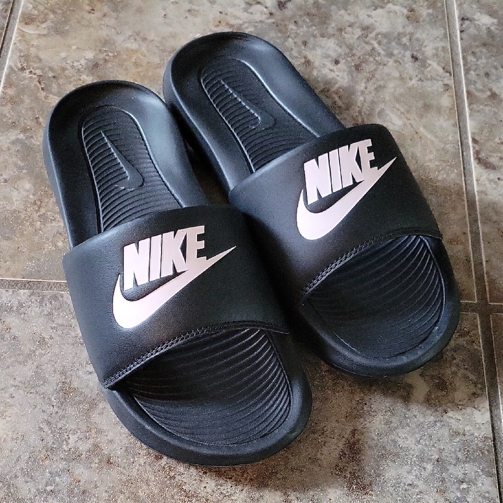 Nike Black Slides with White Logo
